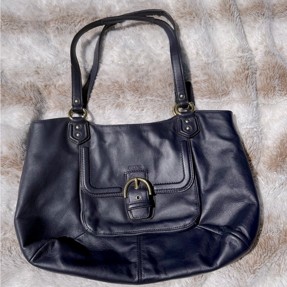 Coach Navy Leather Shoulder Bag, Like New Condition